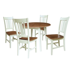 42&quot Solid Wood Round Dual Drop Leaf Dining Table with 4 Chairs   Multi Color