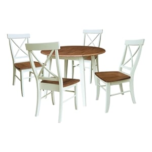 42&quot Solid Wood Round Dual Drop Leaf Dining Table with 4 Chairs - Multi-Color