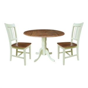 42&quot Dual Drop Leaf Wood Dining Table with 2 San Remo SplatBack Chairs