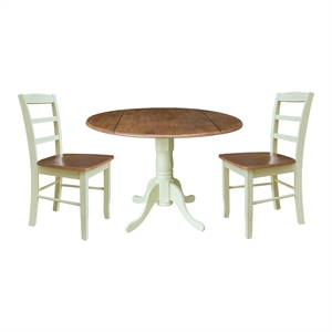 42&quot Dual Drop Leaf Wood Dining Table with 2 Madrid LadderBack Chairs