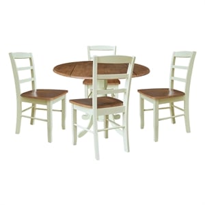 42&quot Dual Drop Leaf Wood Dining Table with 4 Madrid LadderBack Chairs