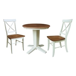 30&quot Solid Wood Round Top Pedestal Dining Table with 2 Chairs - Multi-Color