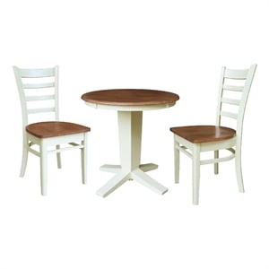 30&quot Solid Wood Round Top Pedestal Dining Table with 2 Chairs - Multi-Color