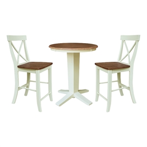 30&quot Solid Wood Round Pedestal Dining Table with 2 Counter Stools - Multi-Color