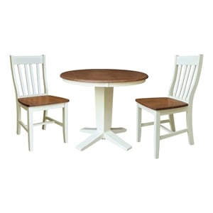 36&quot Solid Wood Round Top Pedestal Dining Table with 2 Chairs - Multi-Color