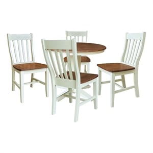 36&quot Solid Wood Round Top Pedestal Dining Table with 4 Chairs - Multi-Color