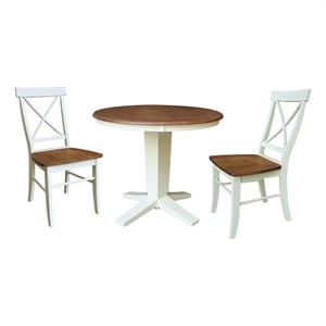 36&quot Solid Wood Round Top Pedestal Dining Table with 2 Chairs - Multi-Color