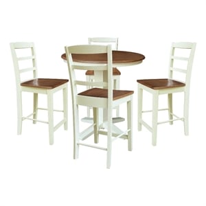 36&quot Solid Wood Round Pedestal Dining Table with 4 Counter Stools - Multi-Color