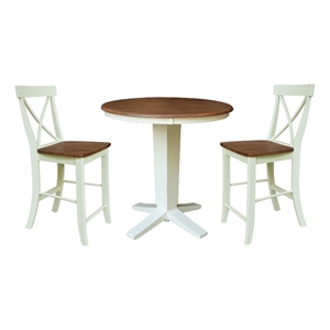 36&quot Solid Wood Round Pedestal Dining Table with 2 Counter Stools - Multi-Color