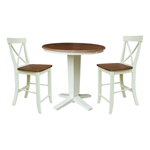 36&quot Solid Wood Round Extension Dining Table with 2 Counter Stools - Multi-Color