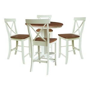 36&quot Solid Wood Round Extension Dining Table with 4 Counter Stools - Multi-Color