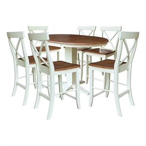 36&quot Solid Wood Round Extension Dining Table with 6 Counter Stools - Multi-Color