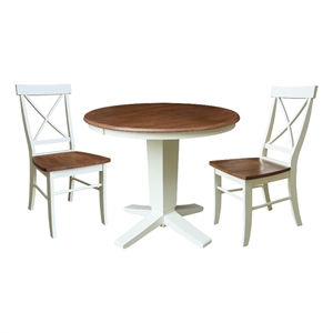 36&quot Solid Wood Round Extension Dining Table with 2 Dining Chairs - Multi-Color