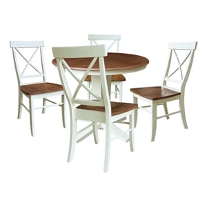 36&quot Solid Wood Round Extension Dining Table with 4 Dining Chairs - Multi-Color