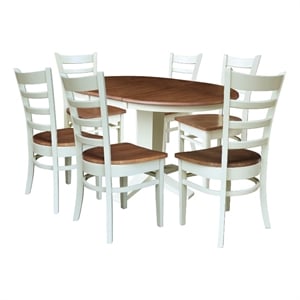 36&quot Solid Wood Round Extension Dining Table with 6 Dining Chairs - Multi-Color