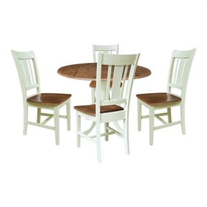 42&quot Dual Drop Leaf Wood Dining Table with 4 San Remo SplatBack Chairs