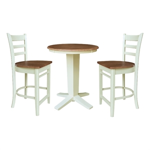 30&quot Solid Wood Round Top Pedestal Dining Table with 2 Counter Height Stools
