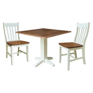 International Concepts 36&quot Round Wood Drop Leaf Table with Two Dining Chairs