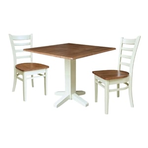 36&quot Square Wood Dual Drop Leaf Dining Table with Two Chairs