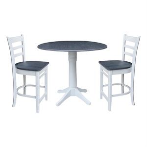 International Concepts 42&quot Round Top Dual Drop Leaf Pedestal Table with 2 Stools