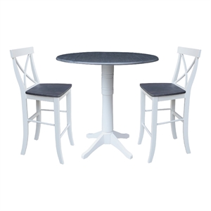 International Concepts 42&quot Round Top Dual Drop Leaf Pedestal Table with 2 Stools