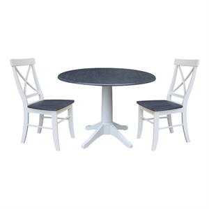42&quot Round Top Dual Drop Leaf Pedestal Table with 2 Dining Chairs