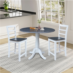 IC 42&quot Round Pedestal Table with Two Solid Wood Counter Height Stools