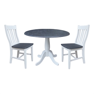 42&quot Round Top Dual Drop Leaf Pedestal Table with 2 Dining Chairs