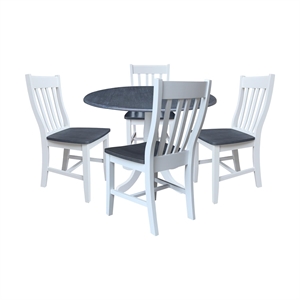 42&quot Round Top Dual Drop Leaf Pedestal Table with 4 Dining Chairs
