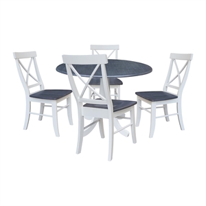 42&quot Round Top Dual Drop Leaf Pedestal Table with 4 Dining Chairs