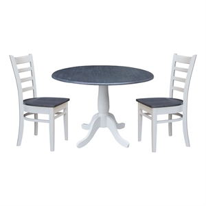 42&quot Round Top Dual Drop Leaf Pedestal Table with 2 Dining Chairs