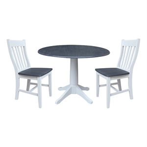 42&quot Round Top Dual Drop Leaf Pedestal Table with 2 Dining Chairs