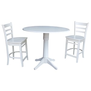 42 Round Pedestal Gathering Height Table with Two Counter Height Stools White