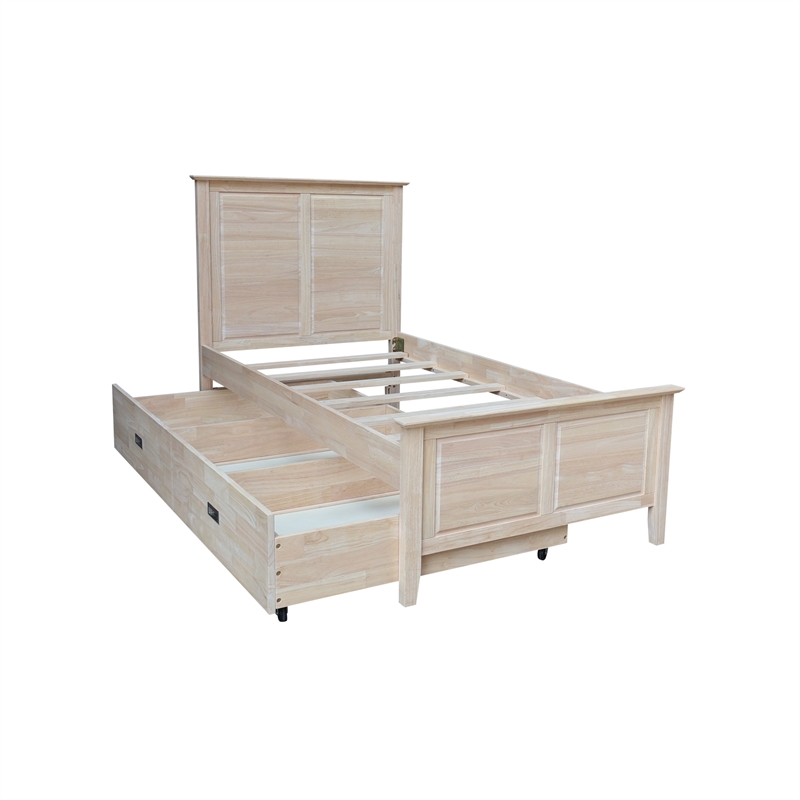 International Concepts Heritage Solid Wood Twin Trundle Bed Unfinished