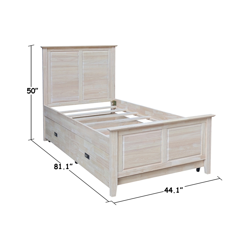 International Concepts Heritage Solid Wood Twin Trundle Bed Unfinished