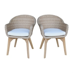 International Concepts Outdoor Set of Two Wicker Dining Chairs with Cusions