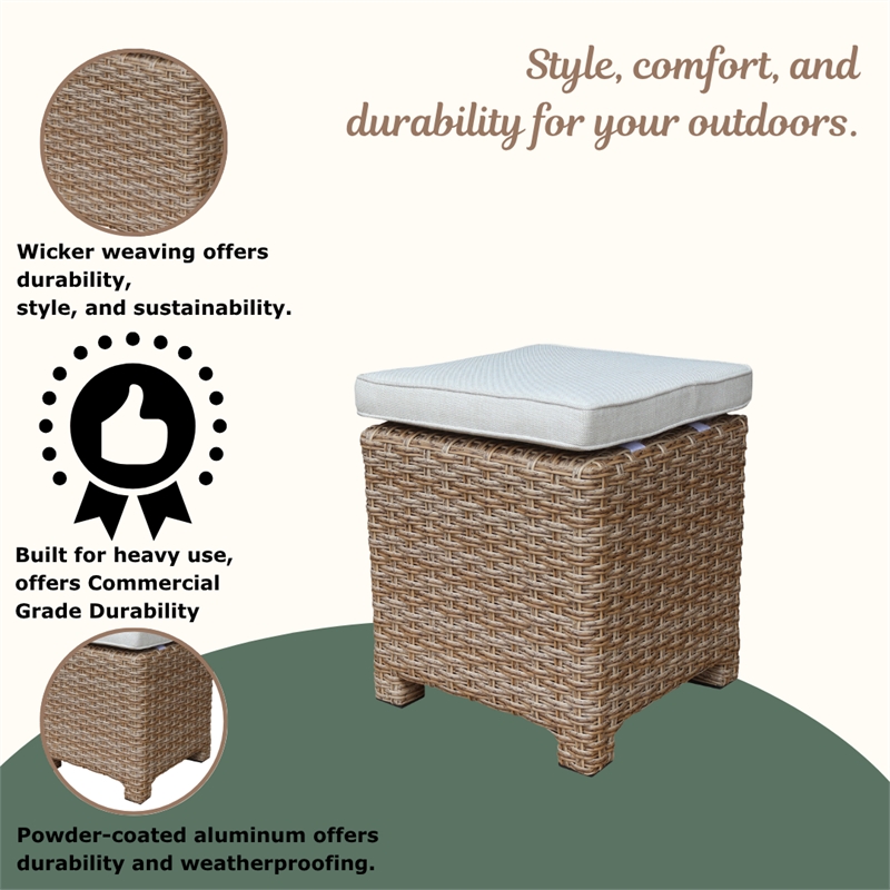 International Concepts Outdoor Set of Two Wicker Stools with Cushions