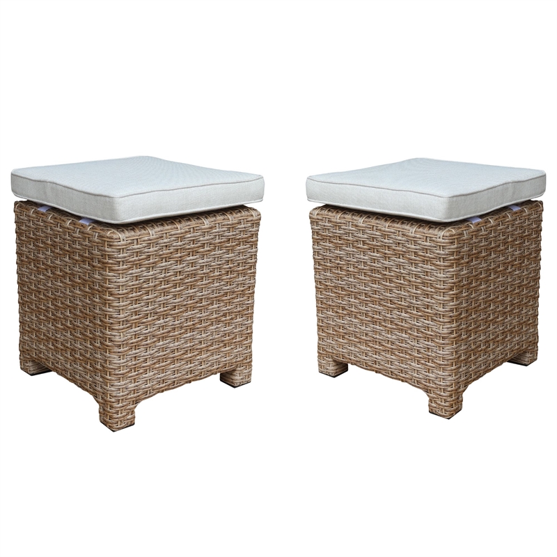 International Concepts Outdoor Set of Two Wicker Stools with Cushions