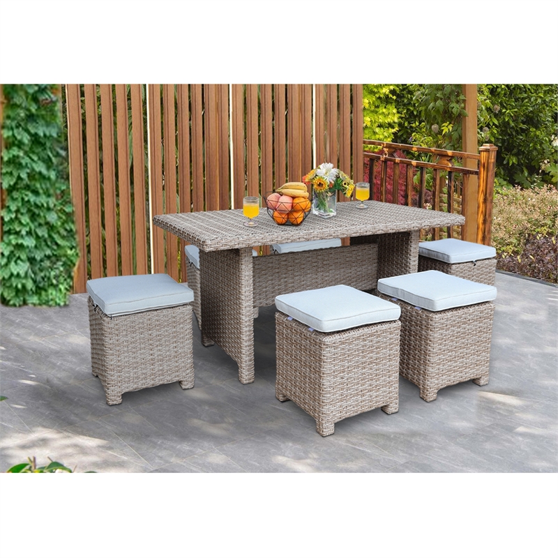 Outdoor 5 Piece Wicker Patio Furniture Set with a Table and 4 Stools