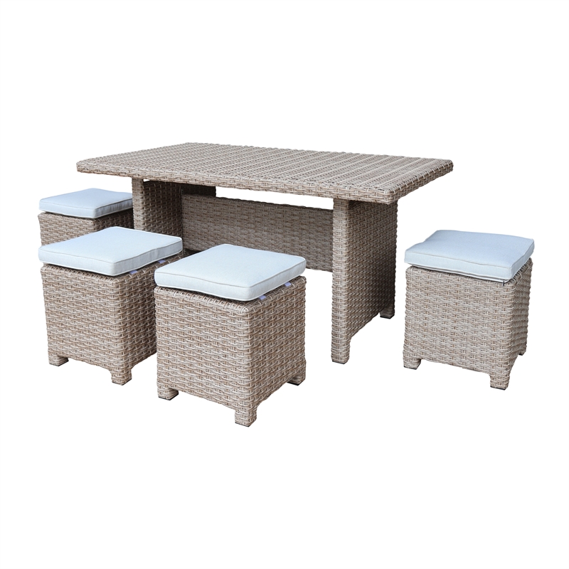 Outdoor 5 Piece Wicker Patio Furniture Set with a Table and 4 Stools