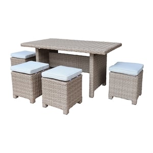 Outdoor 5 Piece Wicker Patio Furniture Set with a Table and 4 Stools