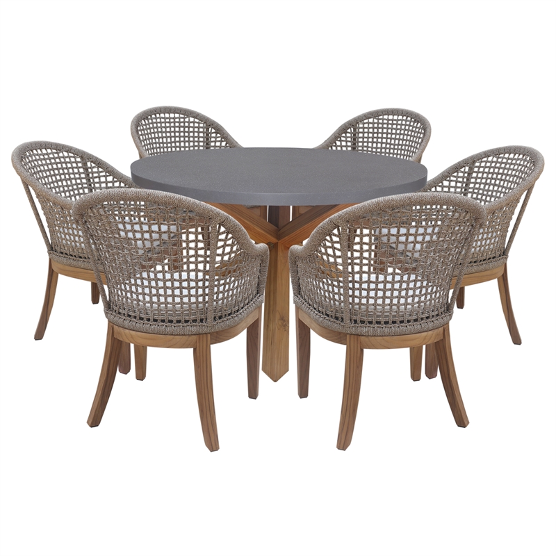 Outdoor 7 Piece Teak Patio Furniture Set with a Table and 6 Chairs