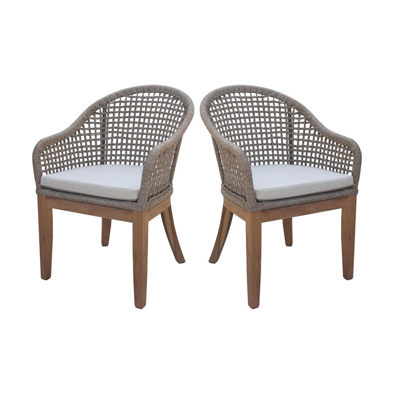 Outdoor 7 Piece Teak Patio Furniture Set in Natural and White