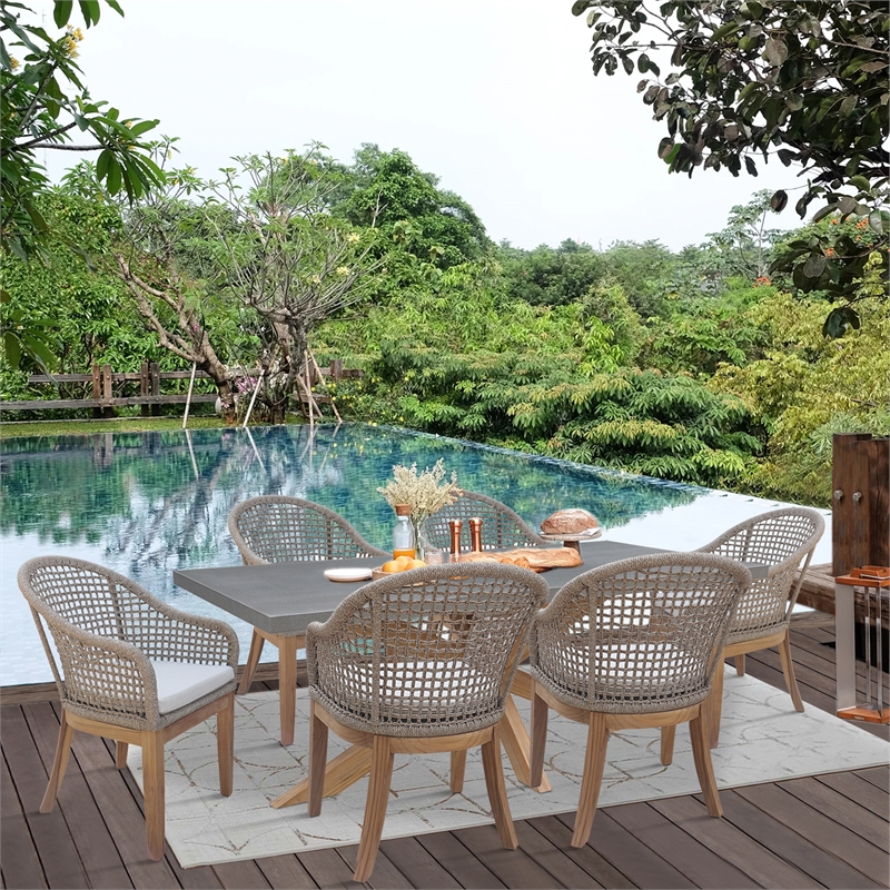 Outdoor 7 Piece Teak Patio Furniture Set with a Table and 6 Chairs