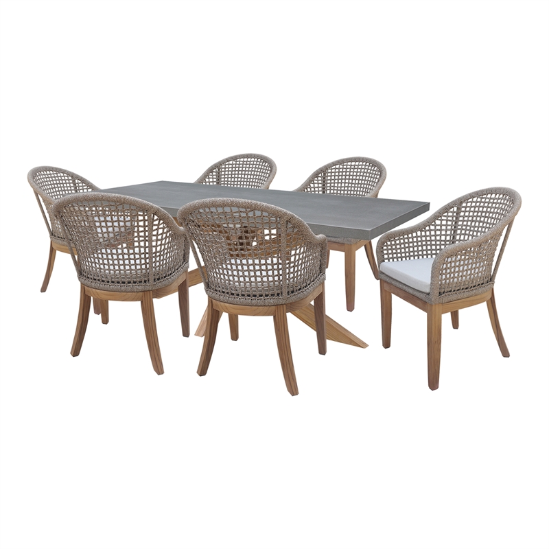 Outdoor 7 Piece Teak Patio Furniture Set with a Table and 6 Chairs