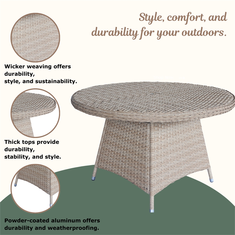 Outdoor 7 Piece Wicker Patio Furniture Set with a Round Table and 6 Chairs