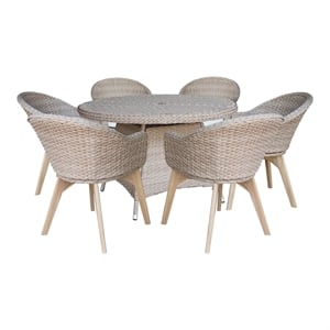 Outdoor 7 Piece Wicker Patio Furniture Set with a Round Table and 6 Chairs