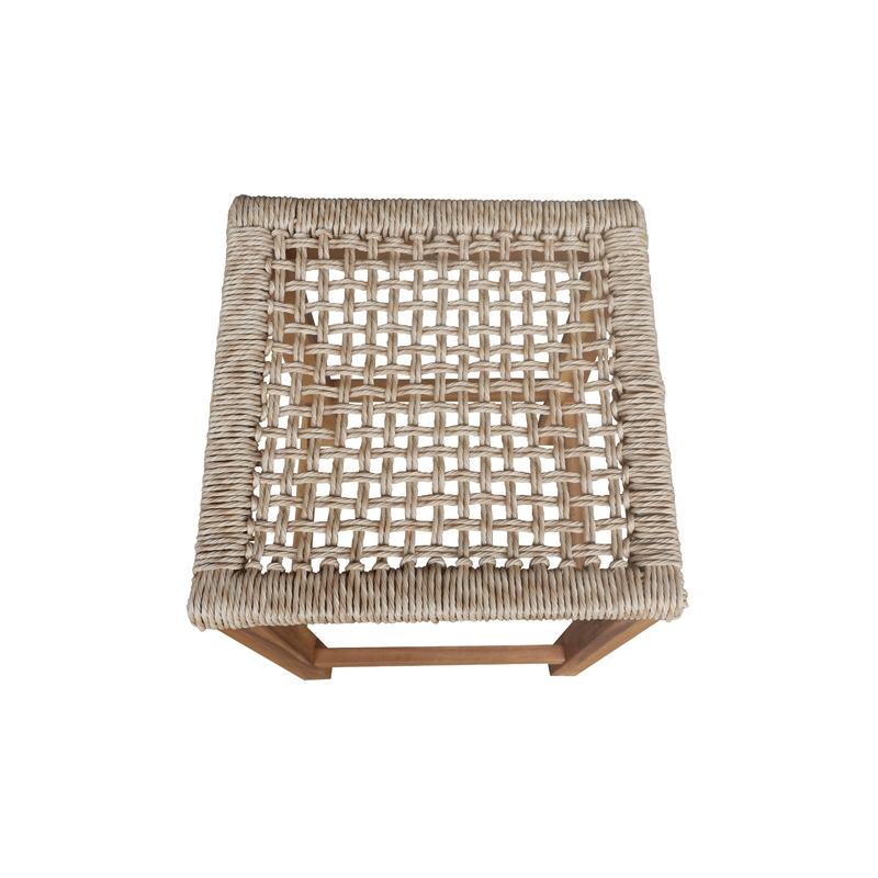 Outdoor Set of Two Stools with Wicker Seats With Oil Finish