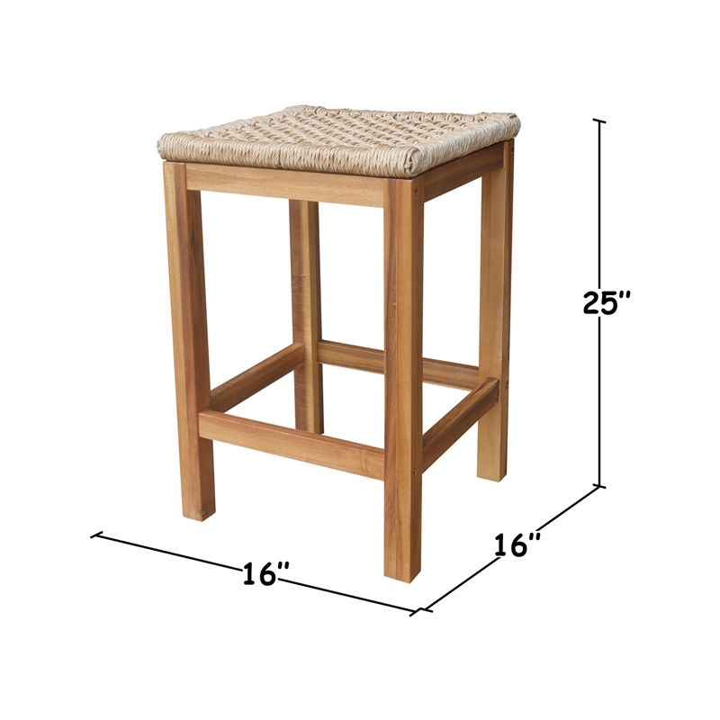 Outdoor Set of Two Stools with Wicker Seats With Oil Finish
