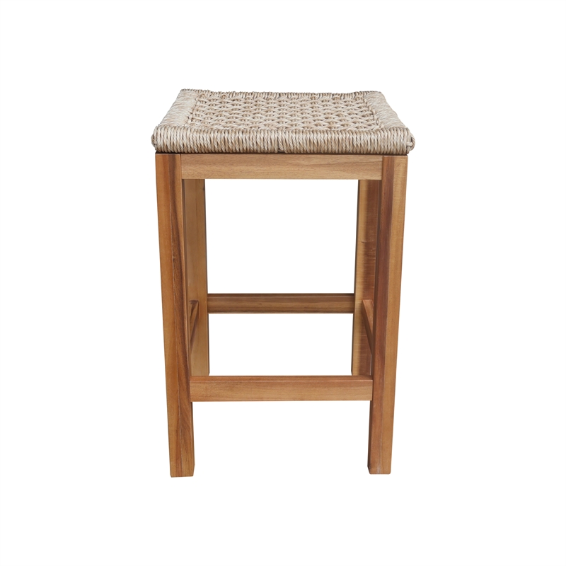 Outdoor Set of Two Stools with Wicker Seats With Oil Finish